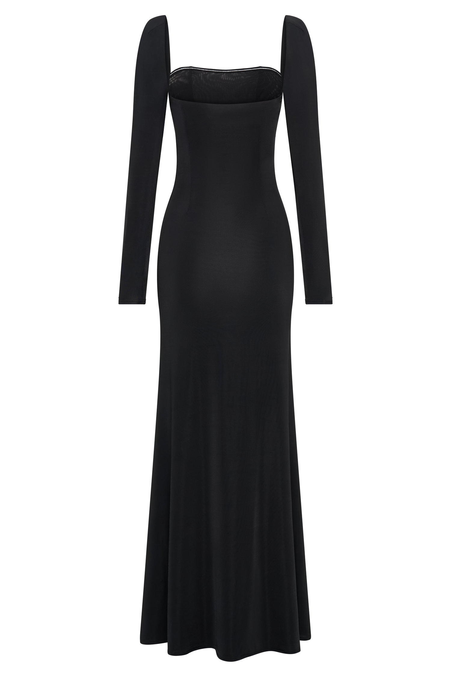 Desirie Slinky Long Sleeve Maxi Dress With Split - Black
