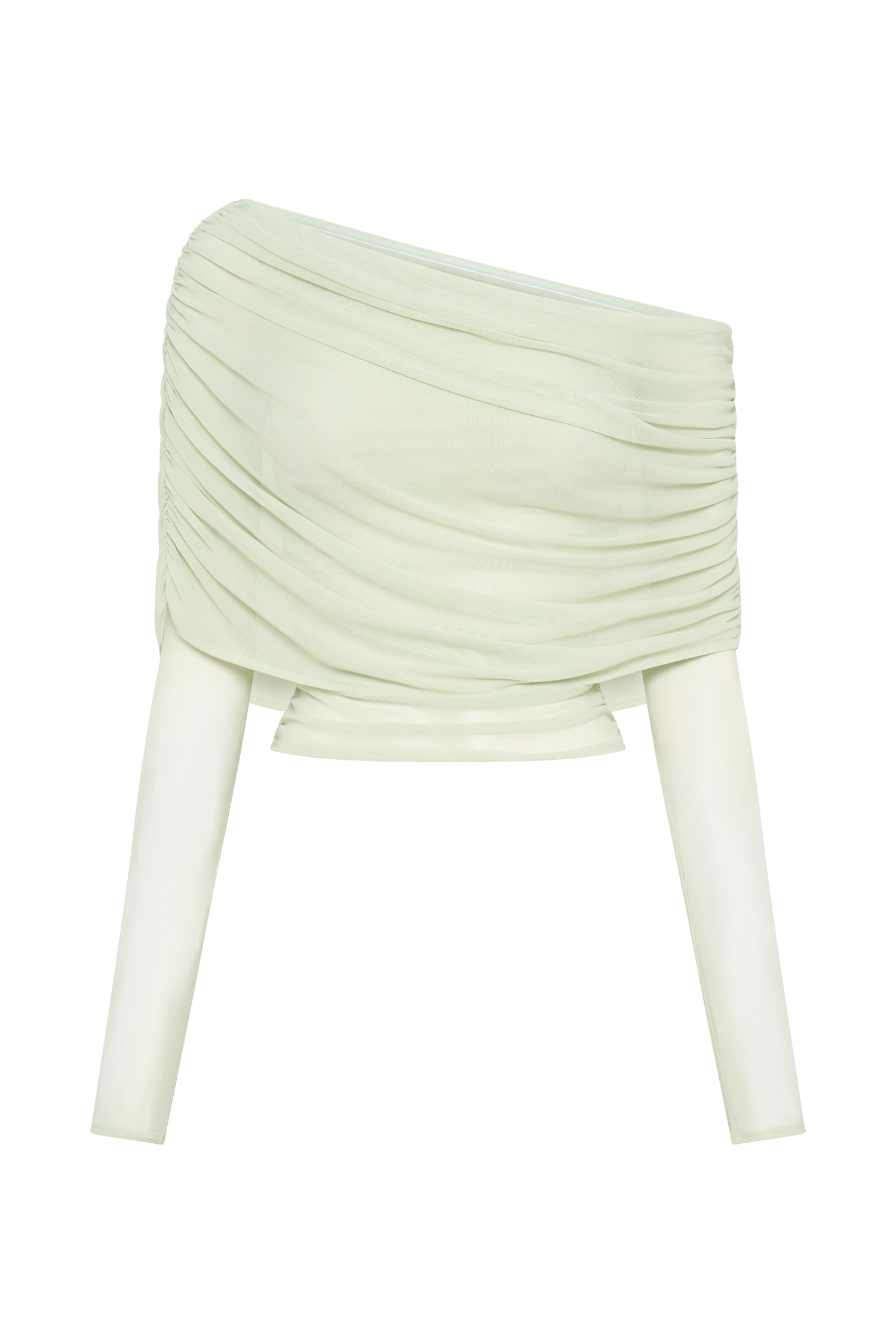 Everly Sheer Mesh Off Shoulder Top - Pastel Green