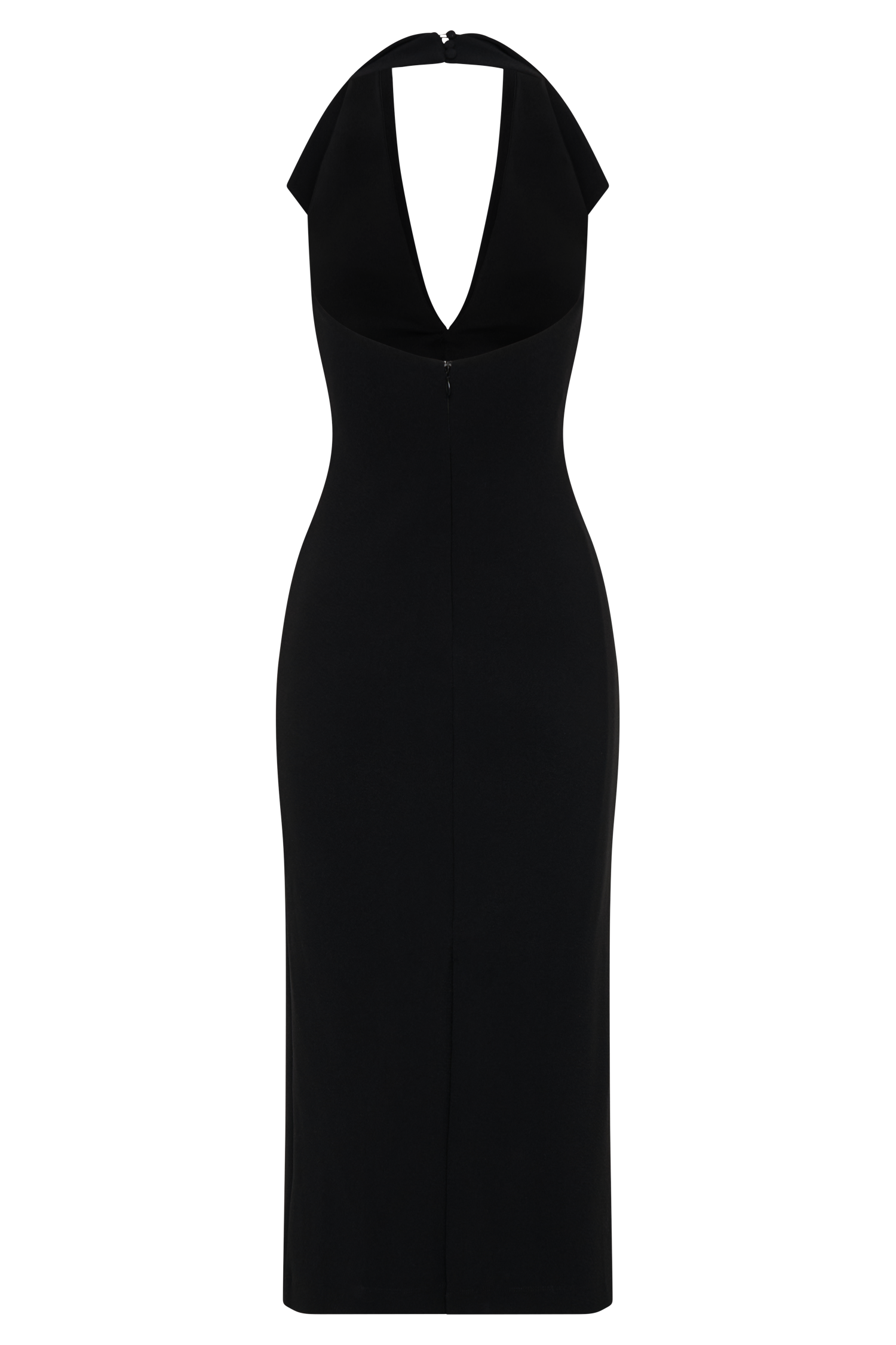 Annita Crepe Halter Midi Dress - Black
