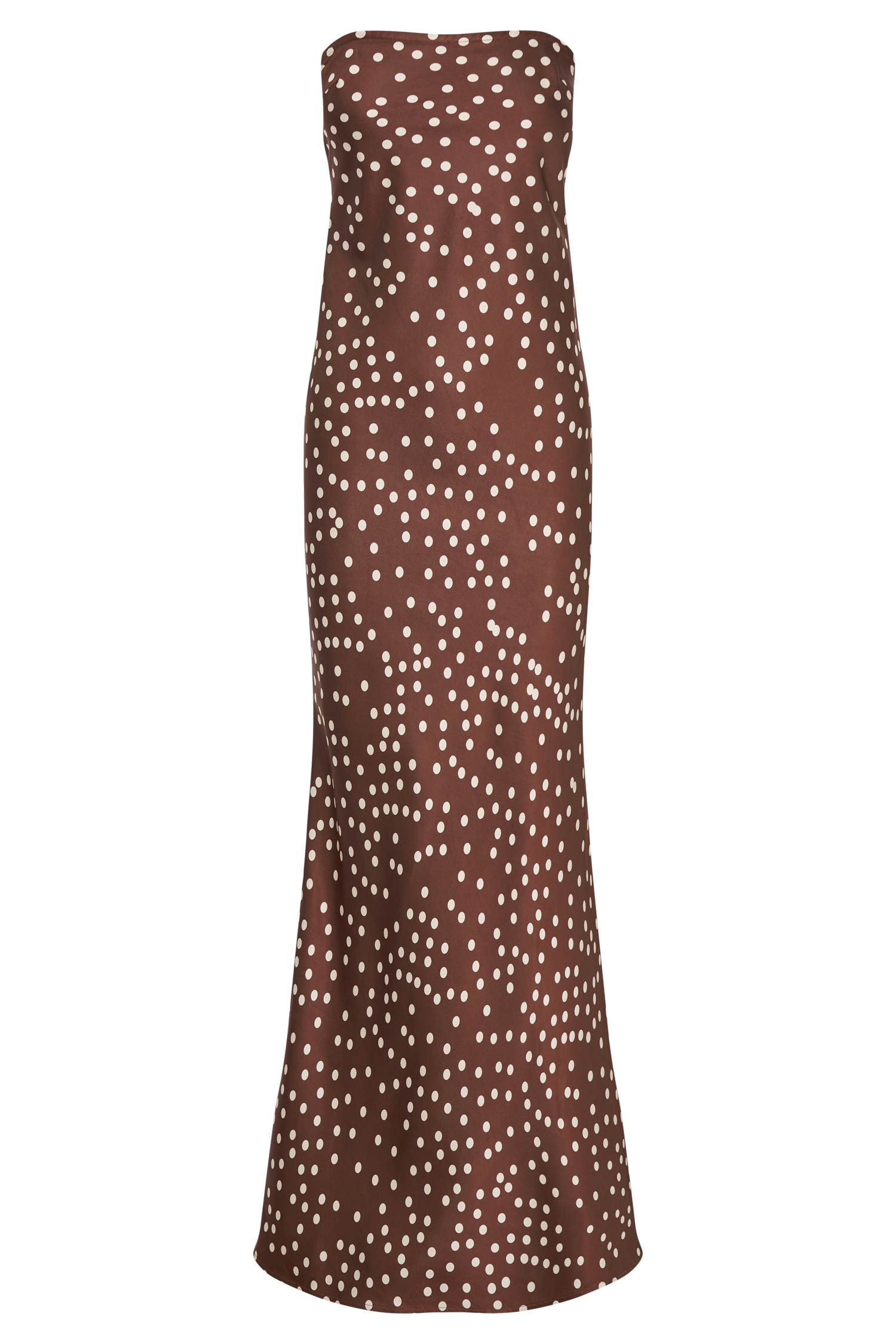 Claudette Strapless Satin Maxi Dress - Brown Polka Dot Print