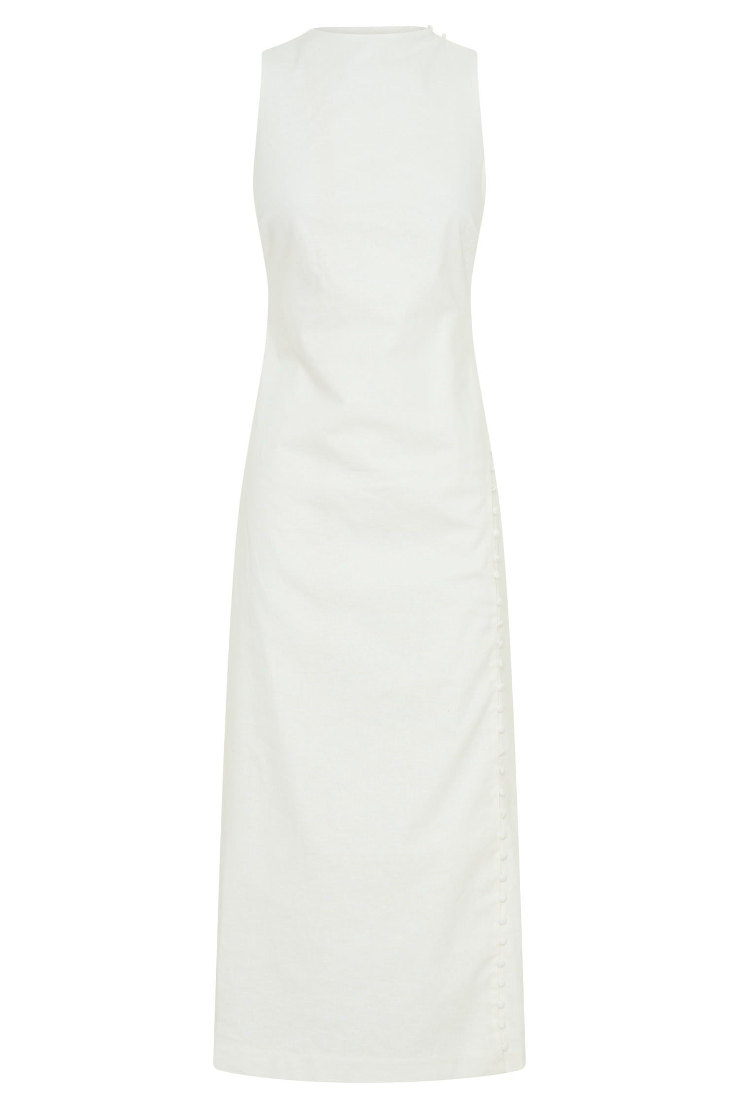 Bronte Linen Button Midi Dress - White