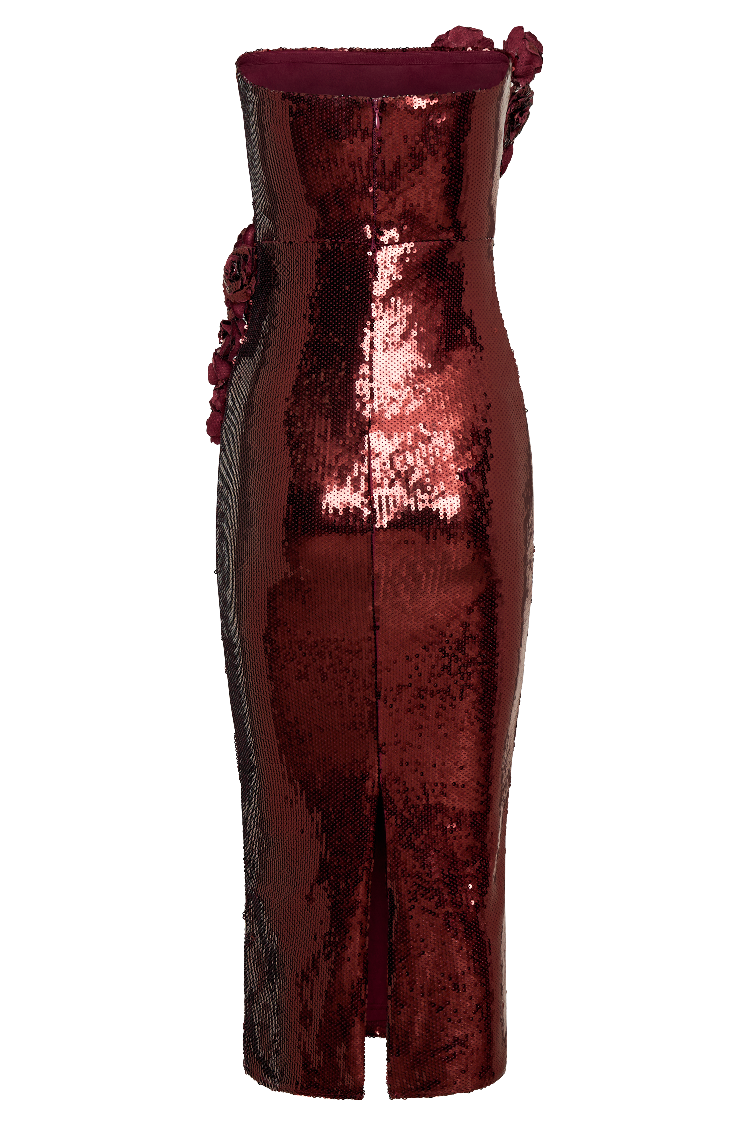 Cassia Strapless Sequin Rose Midi Dress - Mahogany