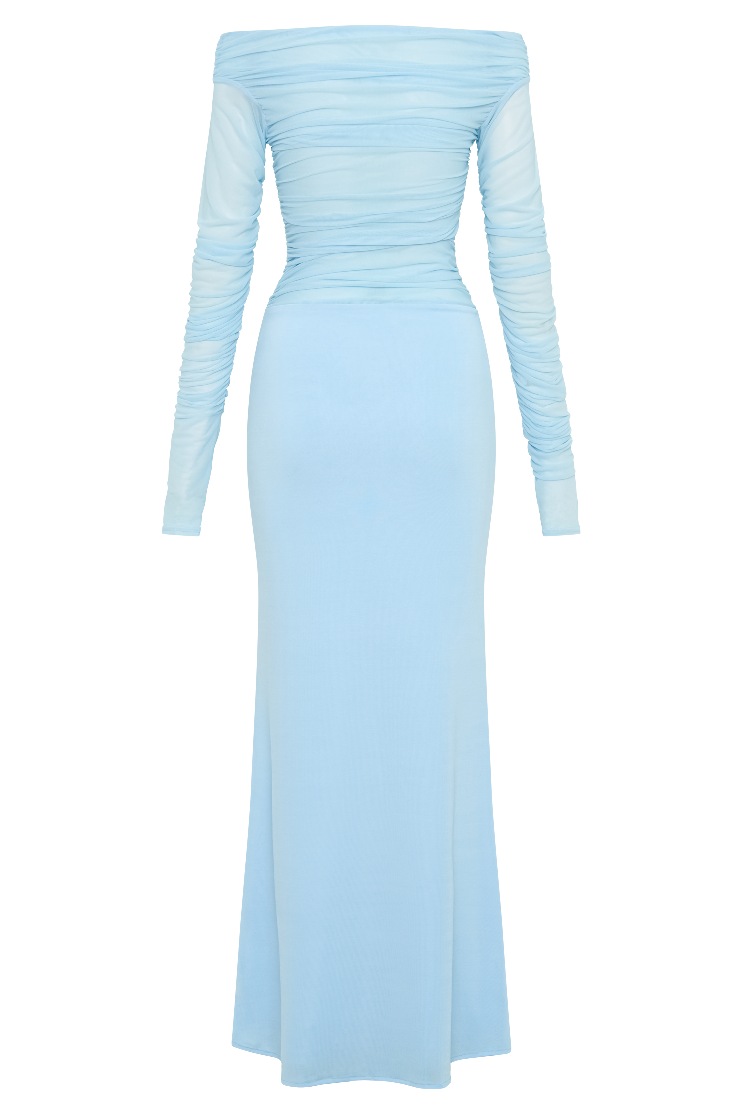 Darla Mesh And Slinky Off Shoulder Maxi Dress - Sky Blue