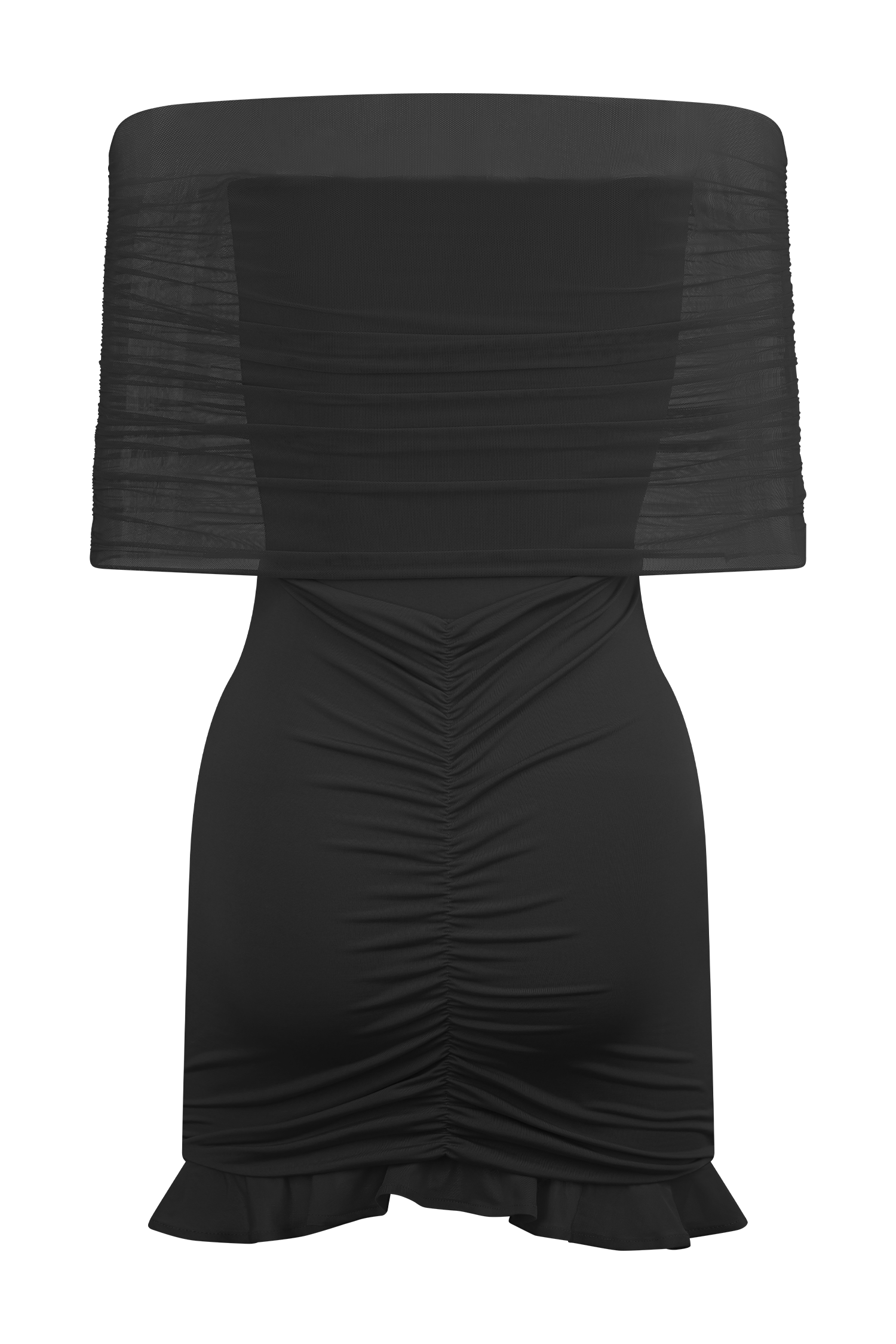 Caspian Slinky And Mesh Off Shoulder Mini Dress - Black