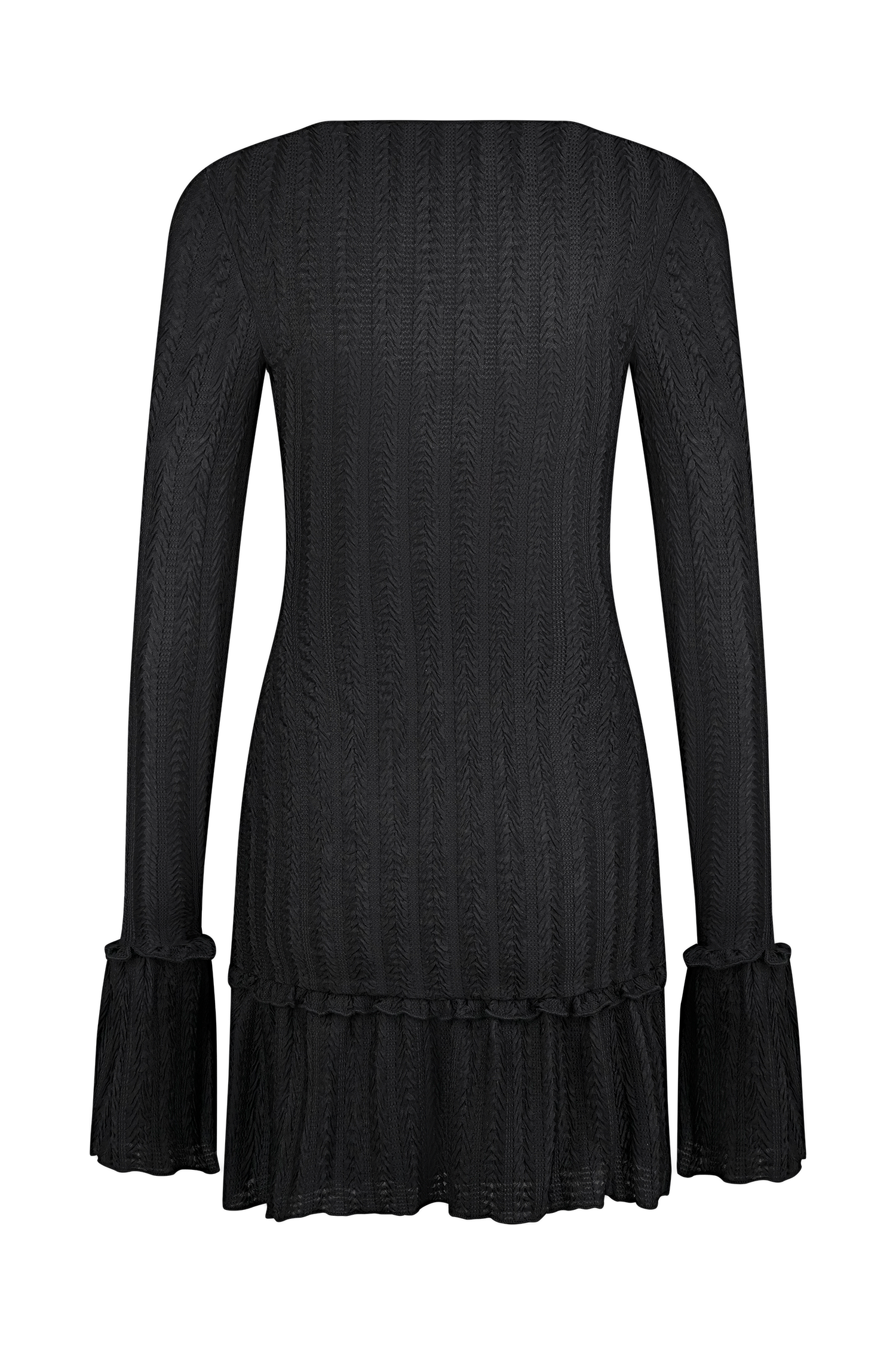 Daphne Pointelle Long Sleeve Mini Dress - Black