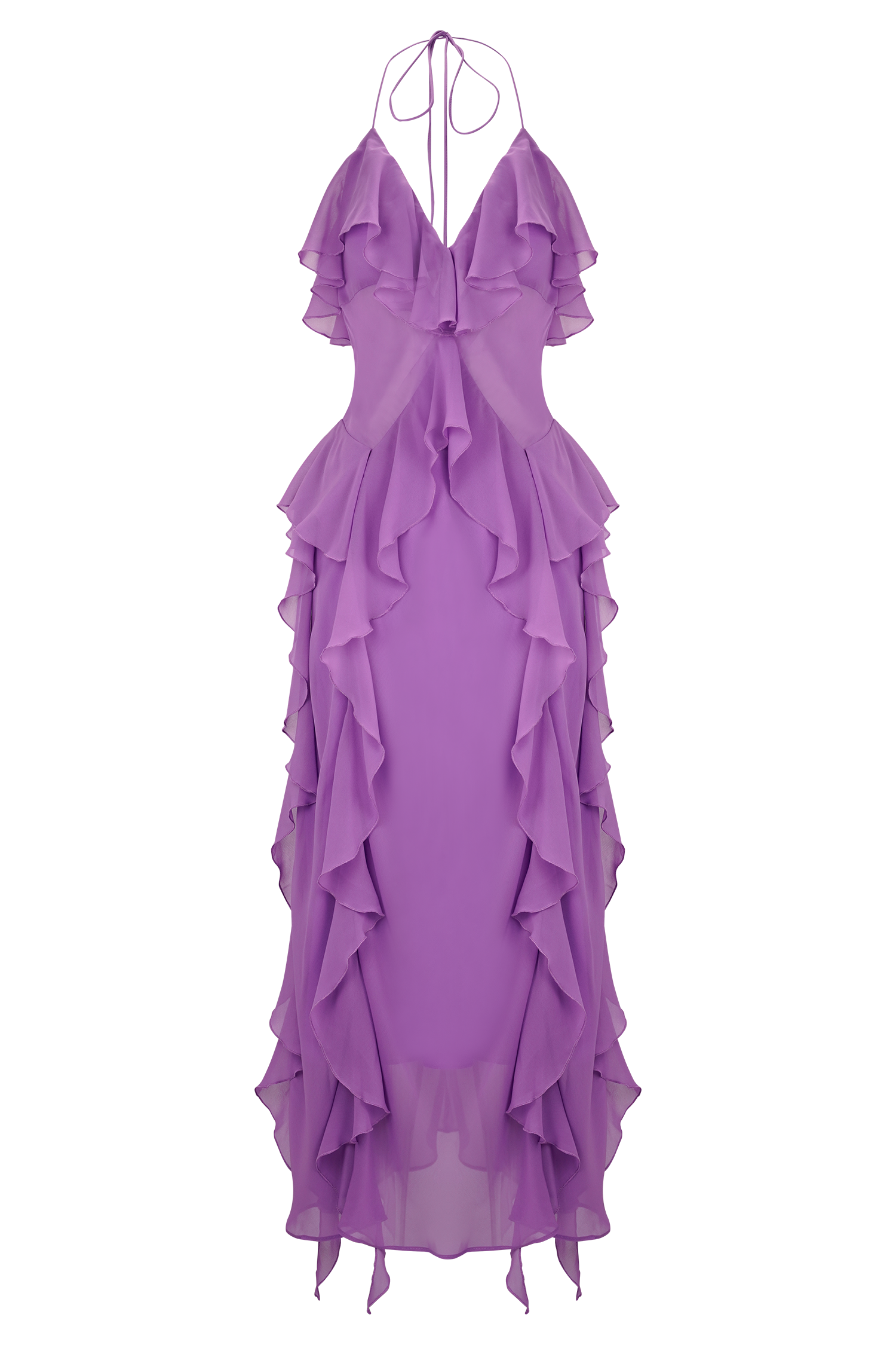 Aleyna Chiffon Ruffle Midi Dress - Purple