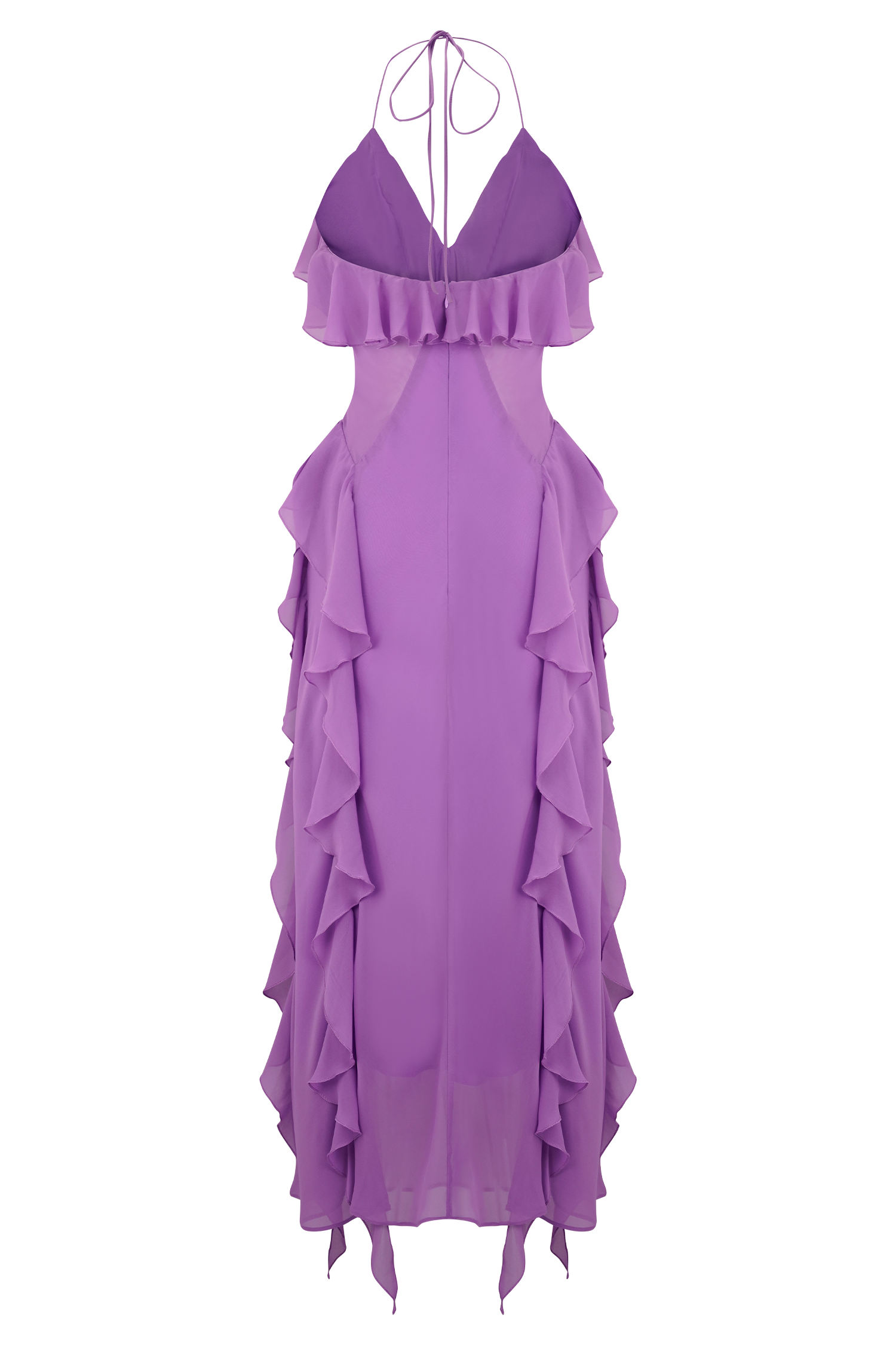 Aleyna Chiffon Ruffle Midi Dress - Purple
