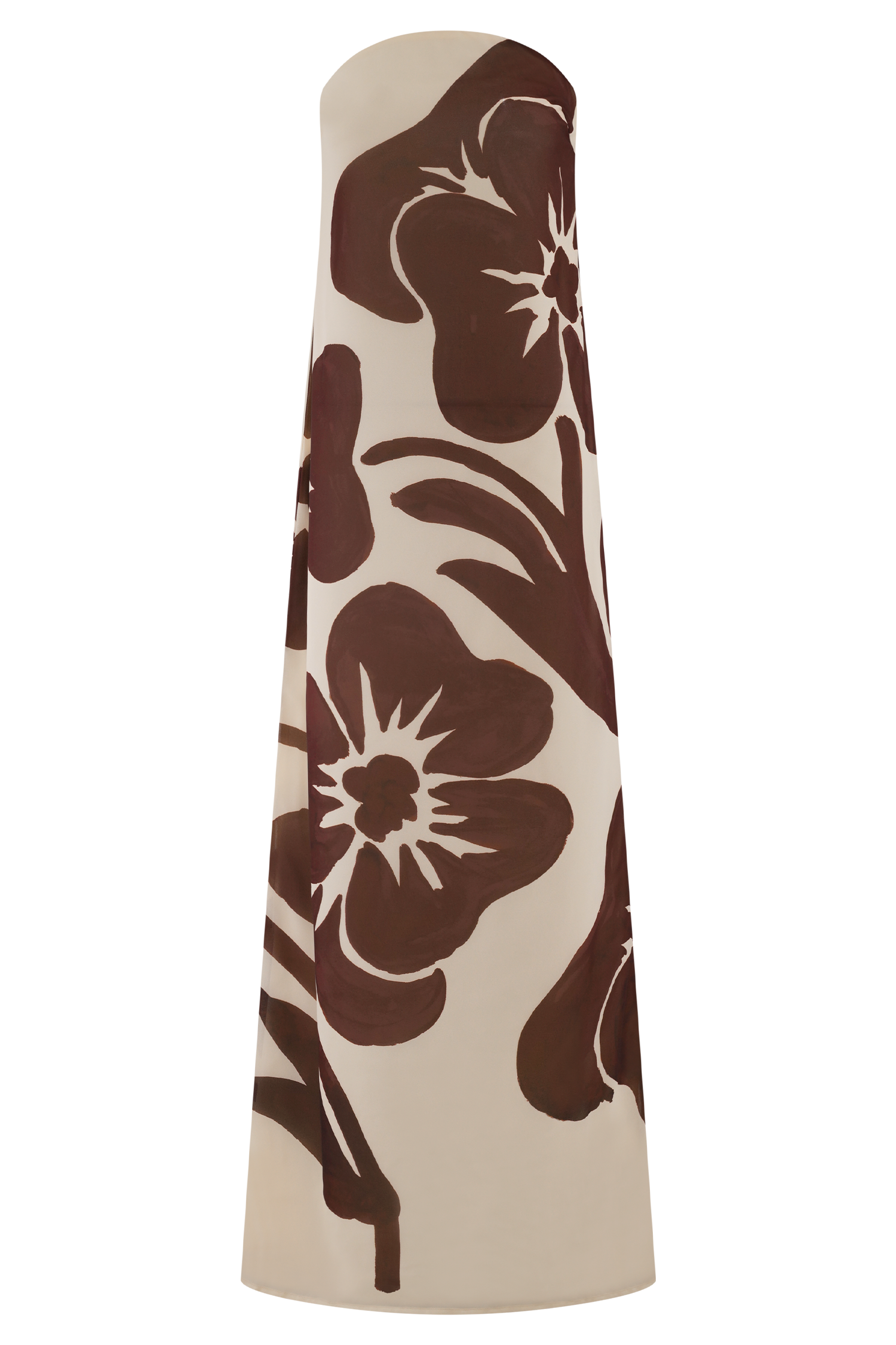 Amaya Strapless Chiffon Maxi Dress - Brown Deco Fleur Print