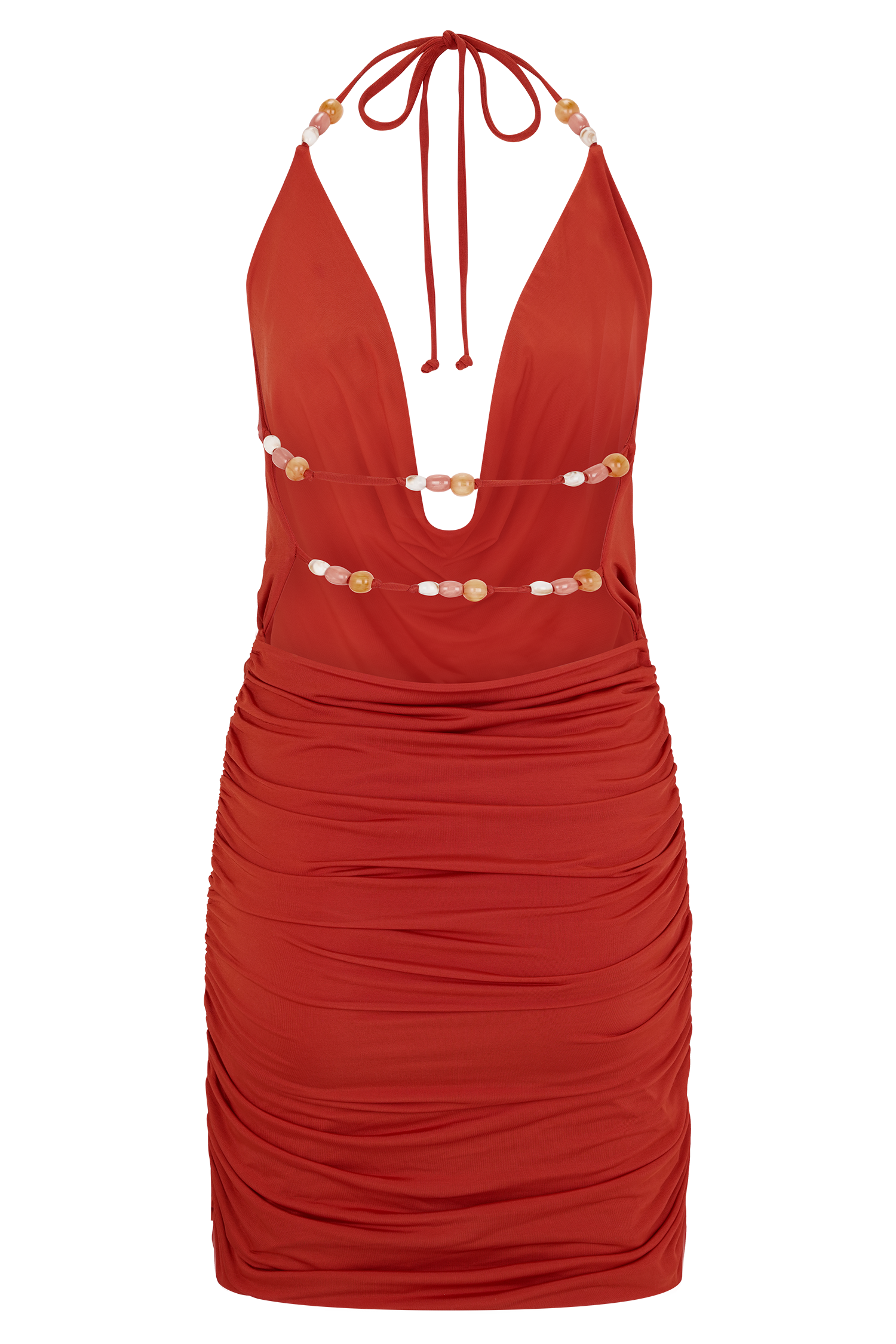 Astraeus Beaded Cowl Mini Dress - Desert Red