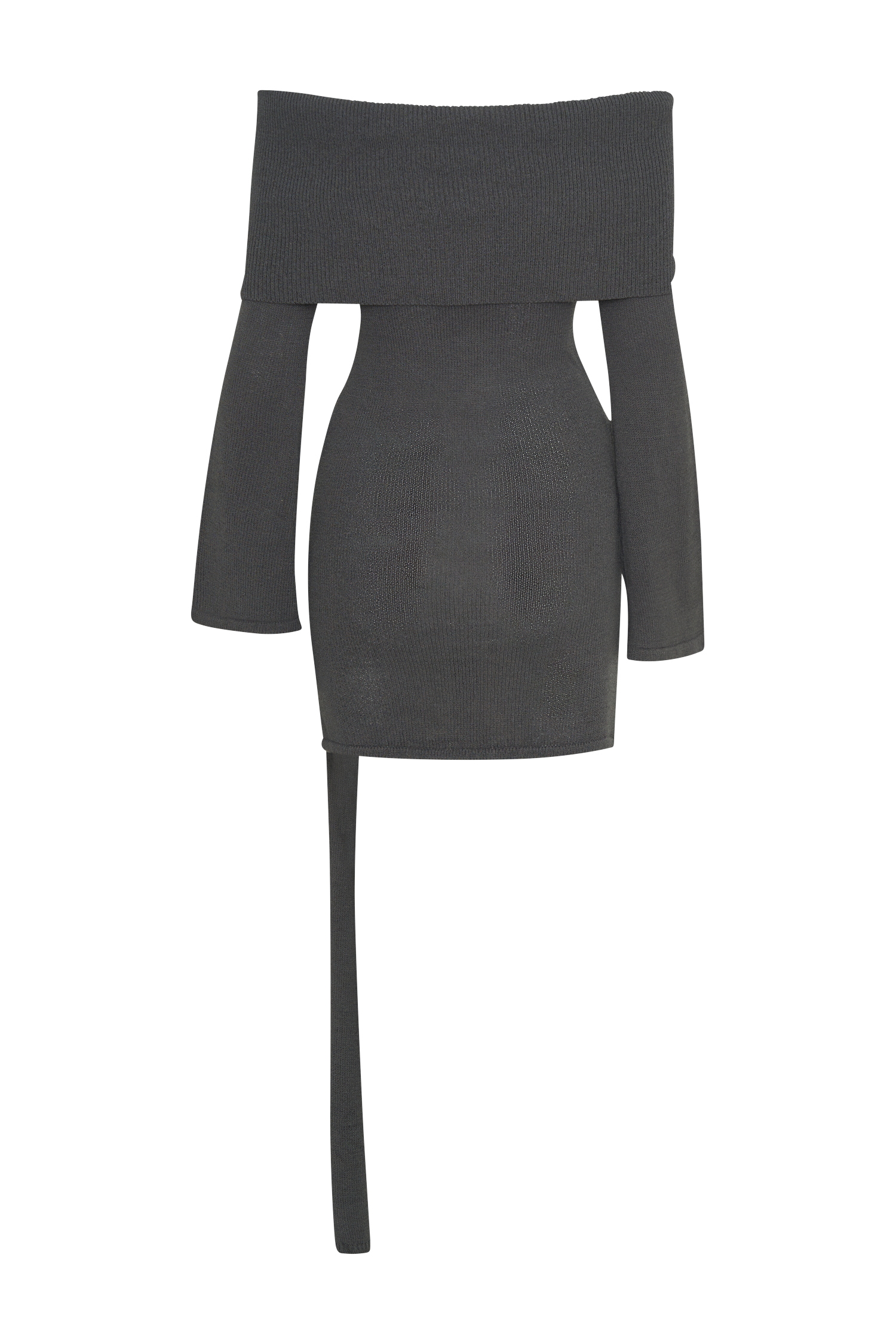 Camryn Off Shoulder Tie Knit Mini Dress - Charcoal