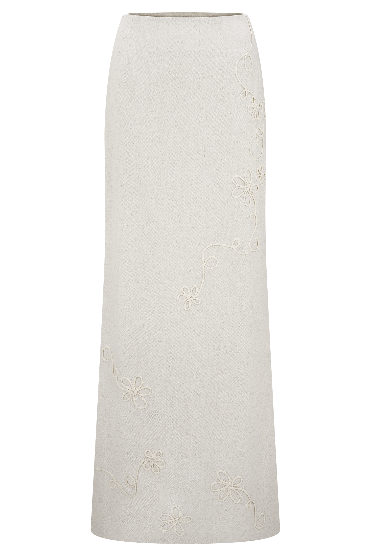 Casey Linen Embroidered Maxi Skirt - Natural