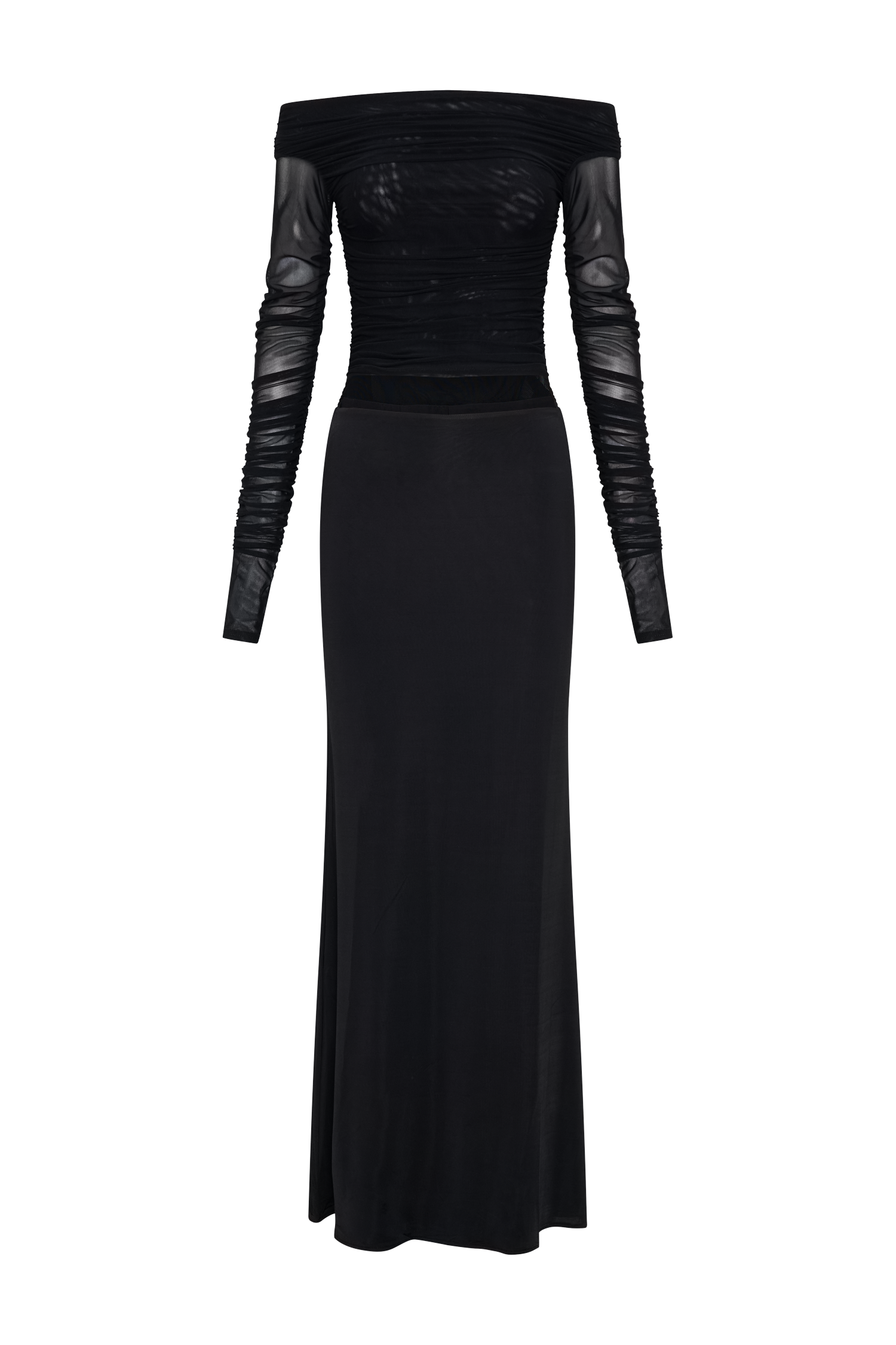 Darla Mesh And Slinky Off Shoulder Maxi Dress - Black