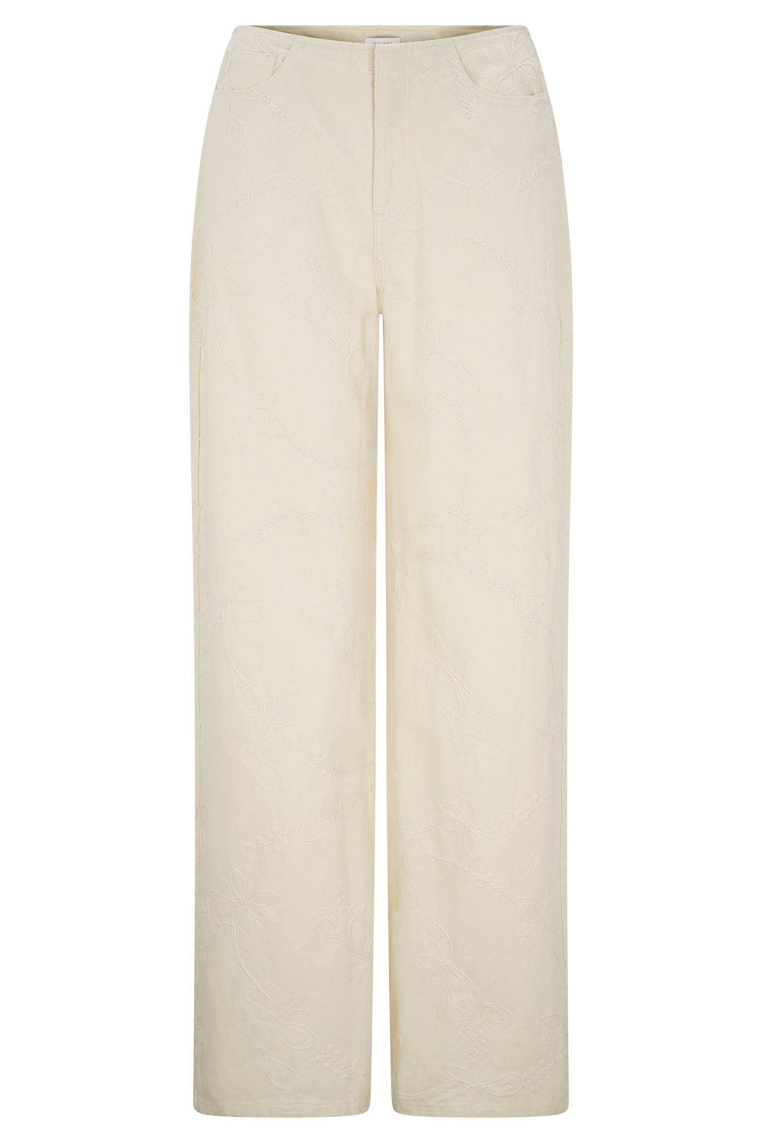 Ebony Embroidered Denim Jeans - Cream