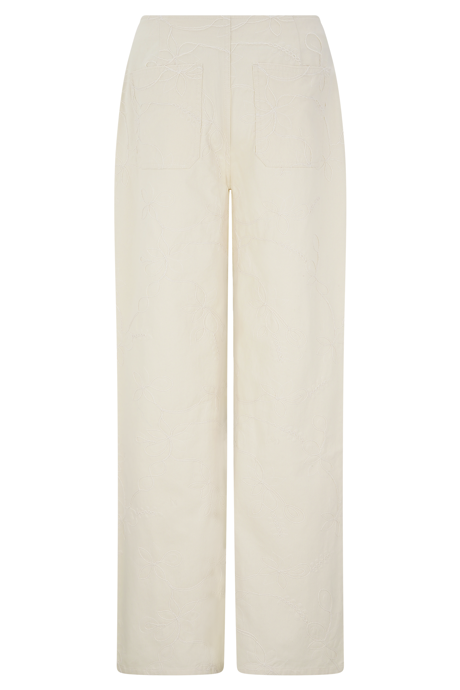 Ebony Embroidered Denim Jeans - Cream