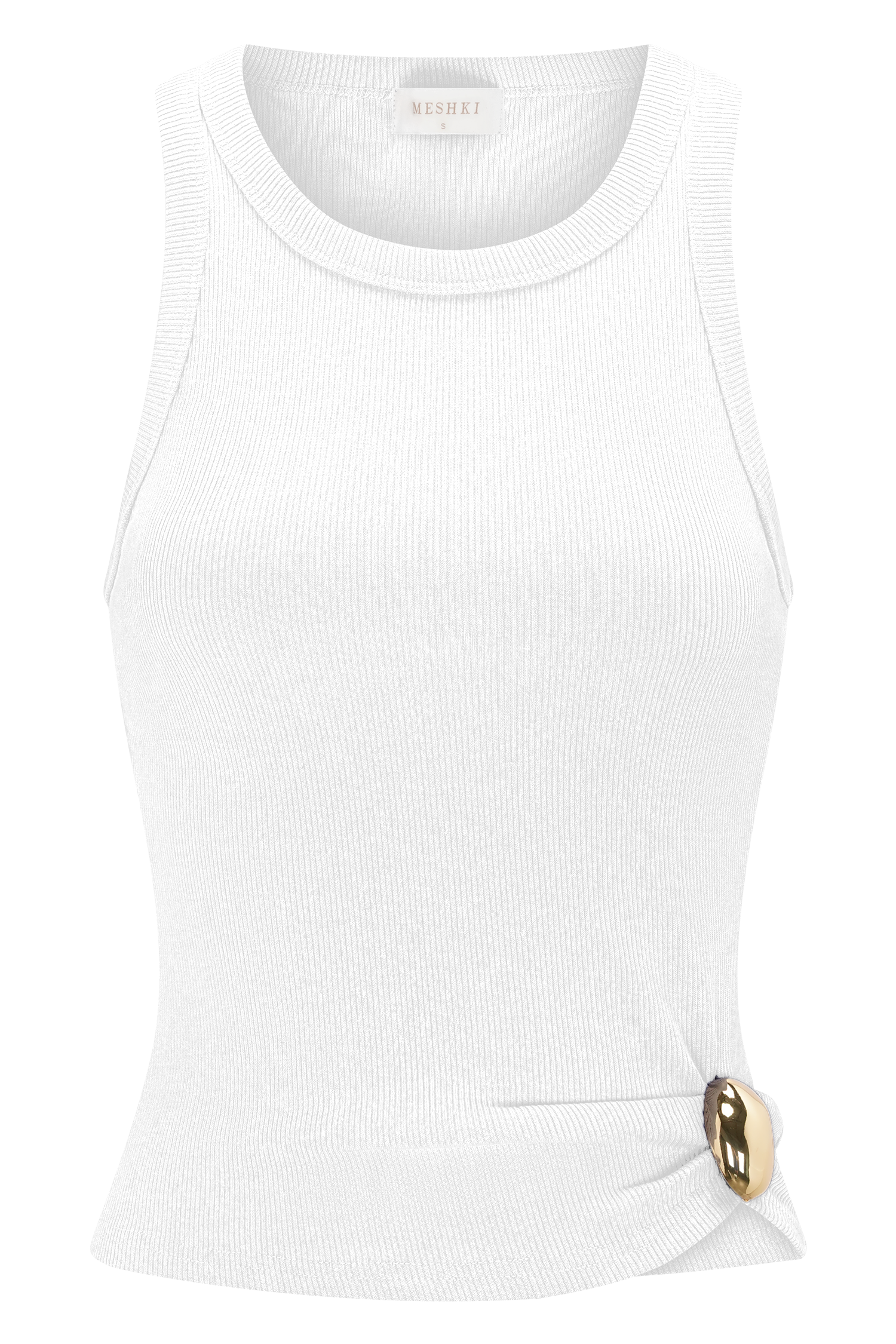 Lola Ribbed Sleeveless Top With Hardware - White