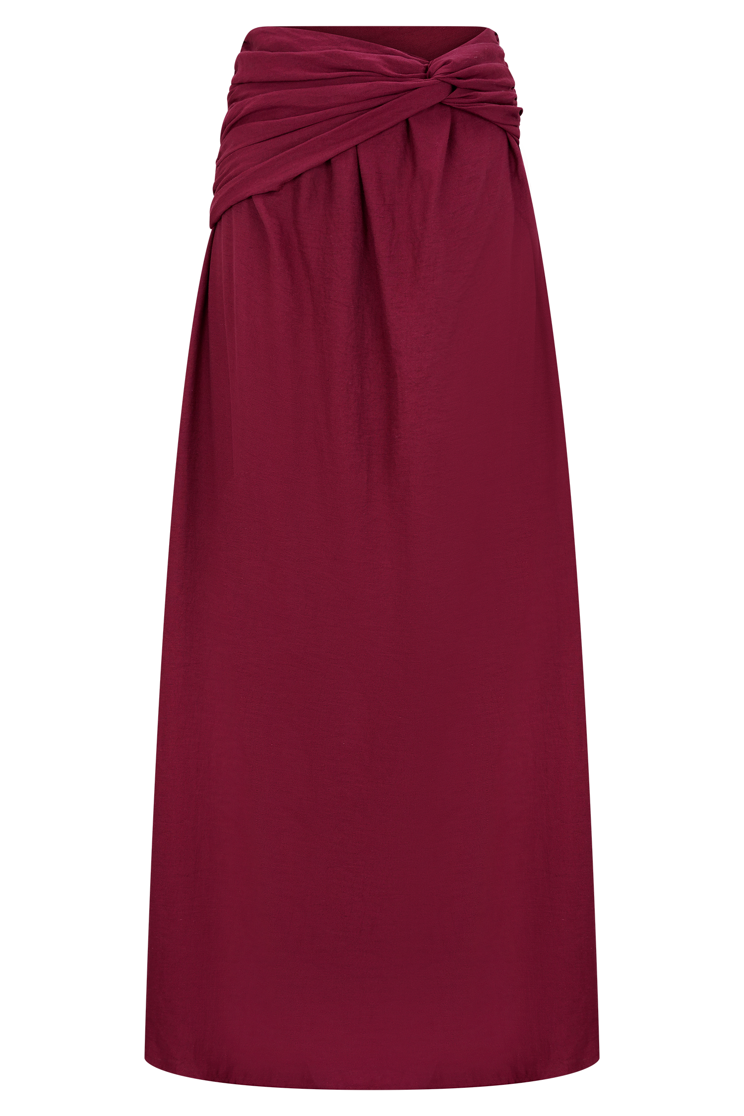 Scottie Gathered Linen Knot Maxi Skirt - Wine