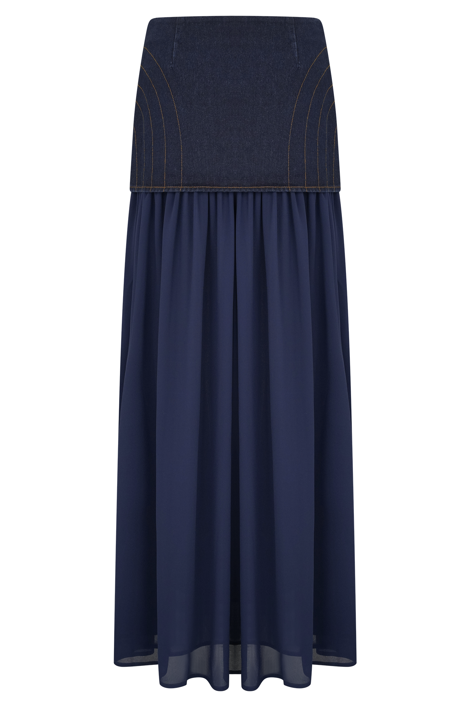 Tully Chiffon Denim Maxi Skirt - Indigo Blue