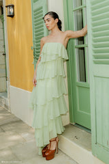 Alexa Ruffle Chiffon Maxi Dress - Pastel Lime