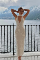 Wynn Floral Knit Midi Dress - White