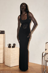 Marlon Crepe And Mesh Maxi Dress - Black